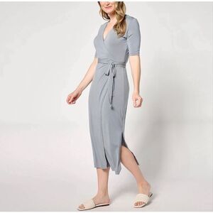 New Barefoot Dreams Luxe Milk Jersey 3/4 Sleeve Wrap Dress Size M